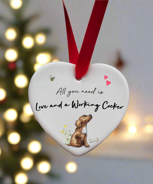 Love and a Cocker (Working) Ceramic Heart